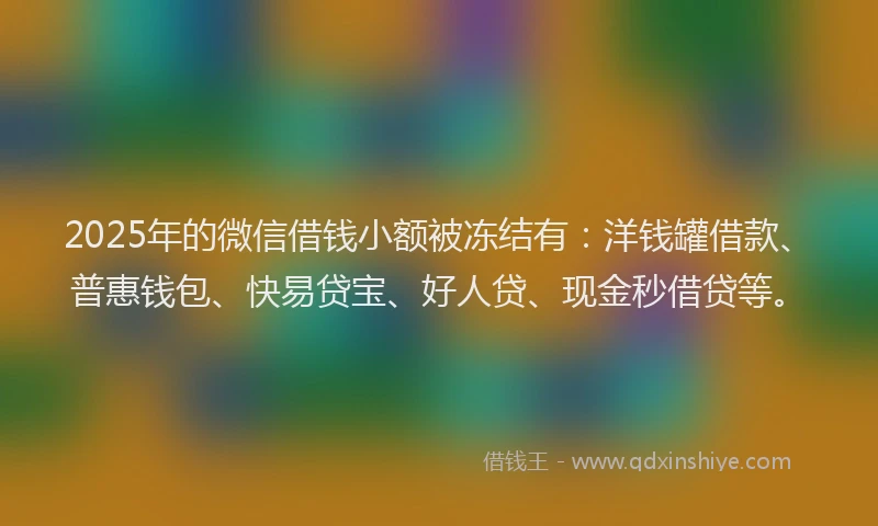 2025年的微信借钱小额被冻结有：洋钱罐借款、普惠钱包、快易贷宝、好人贷、现金秒借贷等。