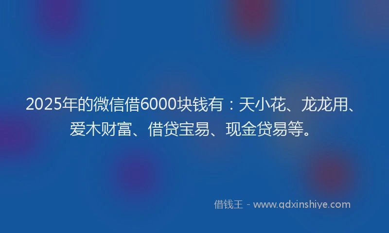 2025年的微信借6000块钱有：天小花、龙龙用、爱木财富、借贷宝易、现金贷易等。