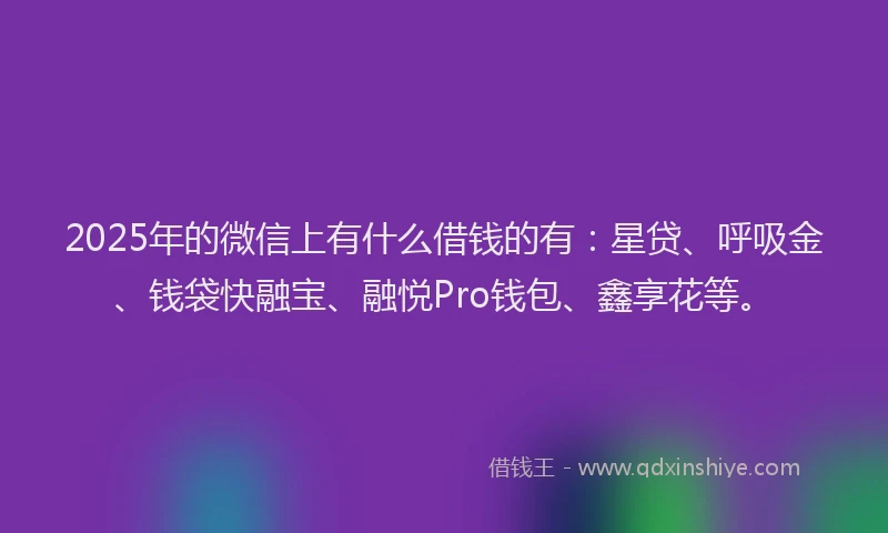 2025年的微信上有什么借钱的有：星贷、呼吸金、钱袋快融宝、融悦Pro钱包、鑫享花等。