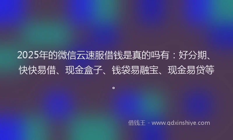 2025年的微信云速服借钱是真的吗有：好分期、快快易借、现金盒子、钱袋易融宝、现金易贷等。