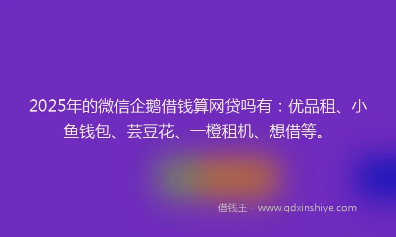 2025年的微信企鹅借钱算网贷吗有：优品租、小鱼钱包、芸豆花、一橙租机、想借等。