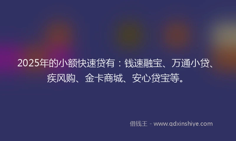 2025年的小额快速贷有：钱速融宝、万通小贷、疾风购、金卡商城、安心贷宝等。