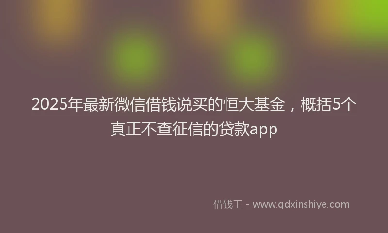 2025年最新微信借钱说买的恒大基金，概括5个真正不查征信的贷款app