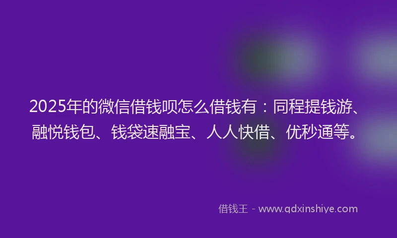 2025年的微信借钱呗怎么借钱有：同程提钱游、融悦钱包、钱袋速融宝、人人快借、优秒通等。