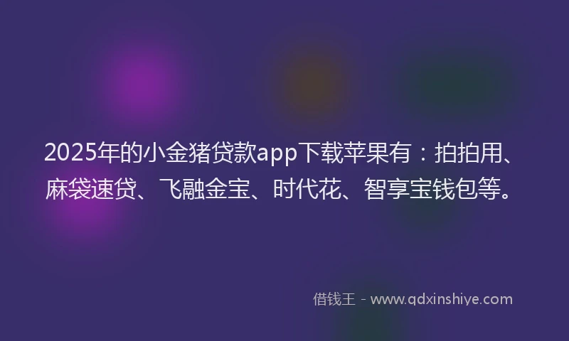 2025年的小金猪贷款app下载苹果有：拍拍用、麻袋速贷、飞融金宝、时代花、智享宝钱包等。
