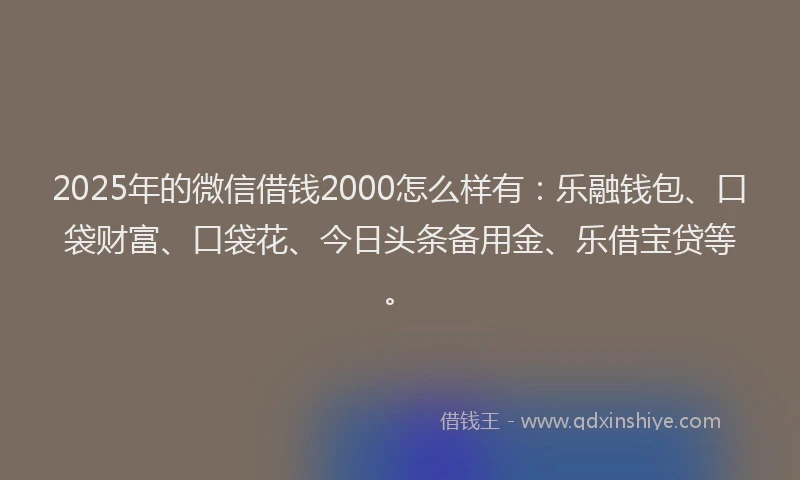 2025年的微信借钱2000怎么样有：乐融钱包、口袋财富、口袋花、今日头条备用金、乐借宝贷等。