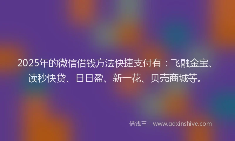 2025年的微信借钱方法快捷支付有：飞融金宝、读秒快贷、日日盈、新一花、贝壳商城等。