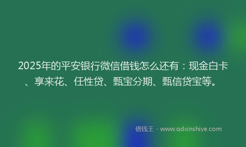 2025年的平安银行微信借钱怎么还有：现金白卡、享来花、任性贷、甄宝分期、甄信贷宝等。