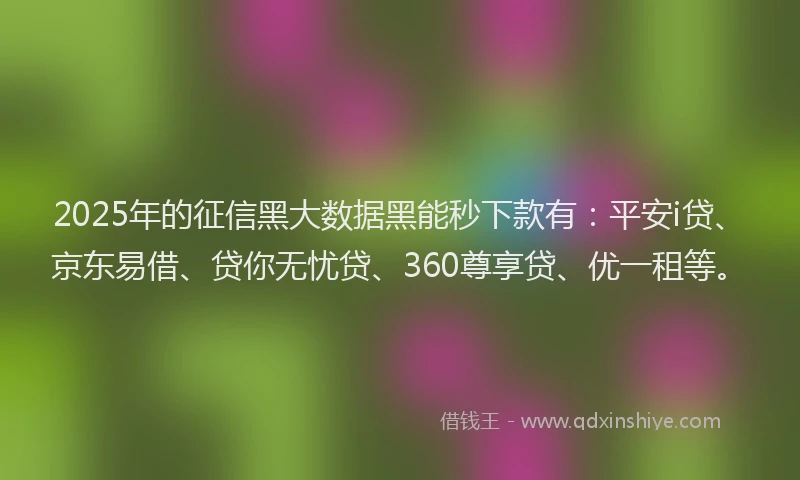 2025年的征信黑大数据黑能秒下款有：平安i贷、京东易借、贷你无忧贷、360尊享贷、优一租等。
