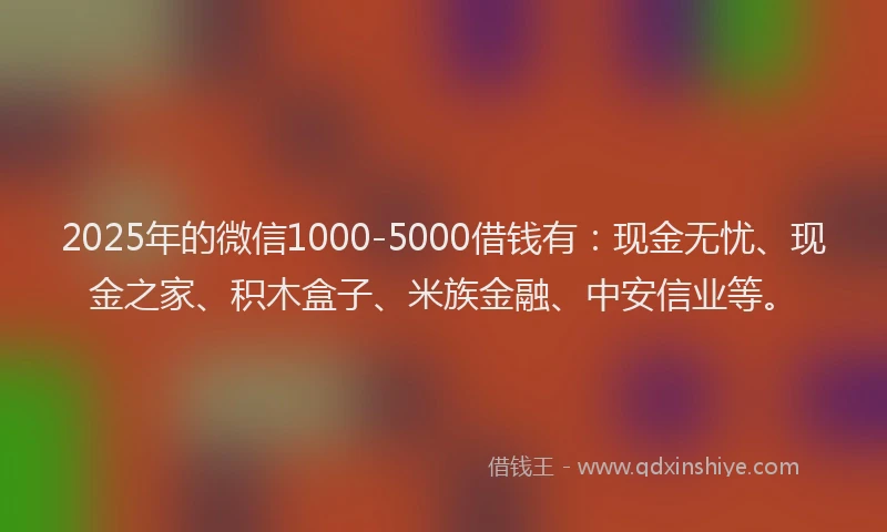 2025年的微信1000-5000借钱有：现金无忧、现金之家、积木盒子、米族金融、中安信业等。