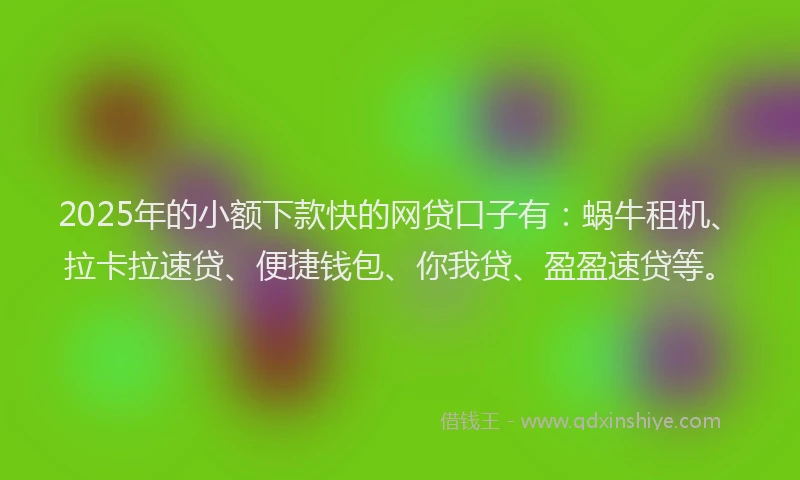 2025年的小额下款快的网贷口子有：蜗牛租机、拉卡拉速贷、便捷钱包、你我贷、盈盈速贷等。