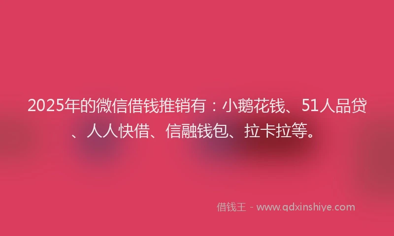 2025年的微信借钱推销有：小鹅花钱、51人品贷、人人快借、信融钱包、拉卡拉等。
