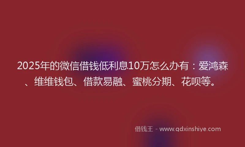 2025年的微信借钱低利息10万怎么办有：爱鸿森、维维钱包、借款易融、蜜桃分期、花呗等。