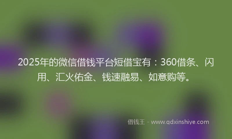 2025年的微信借钱平台短借宝有：360借条、闪用、汇火佑金、钱速融易、如意购等。