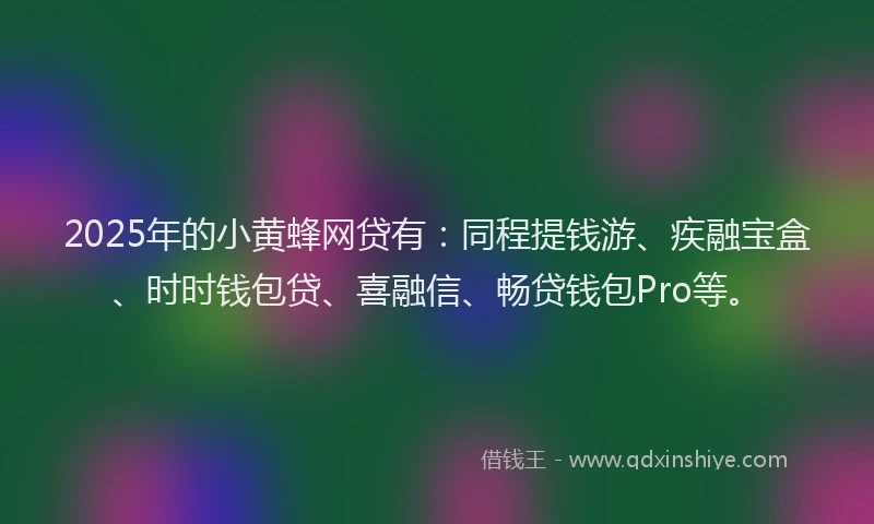 2025年的小黄蜂网贷有：同程提钱游、疾融宝盒、时时钱包贷、喜融信、畅贷钱包Pro等。