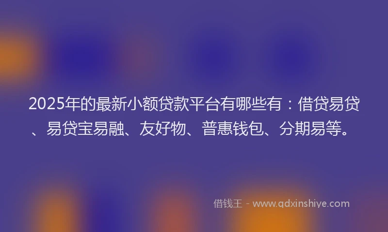 2025年的最新小额贷款平台有哪些有：借贷易贷、易贷宝易融、友好物、普惠钱包、分期易等。