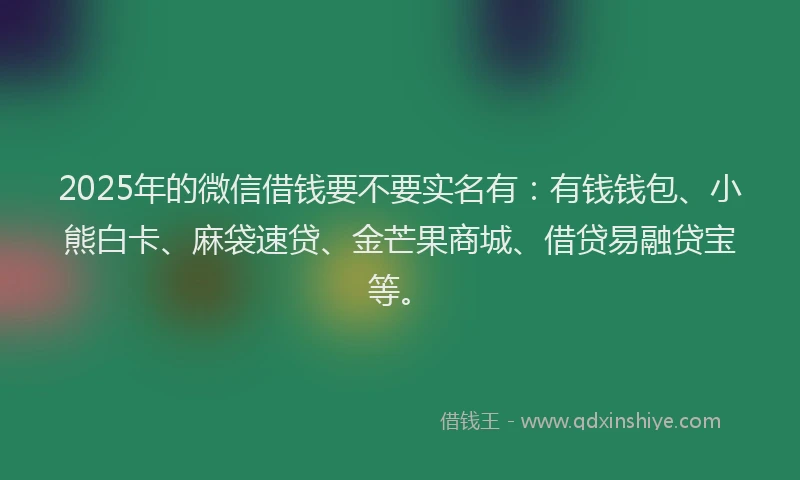 2025年的微信借钱要不要实名有：有钱钱包、小熊白卡、麻袋速贷、金芒果商城、借贷易融贷宝等。