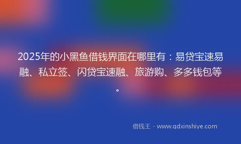 2025年的小黑鱼借钱界面在哪里有：易贷宝速易融、私立签、闪贷宝速融、旅游购、多多钱包等。