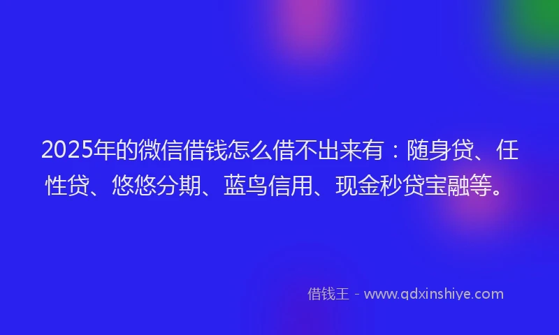 2025年的微信借钱怎么借不出来有：随身贷、任性贷、悠悠分期、蓝鸟信用、现金秒贷宝融等。