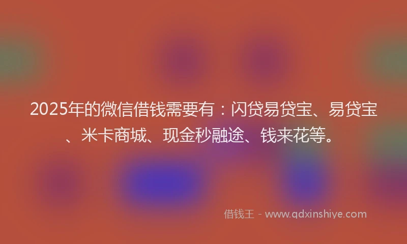 2025年的微信借钱需要有：闪贷易贷宝、易贷宝、米卡商城、现金秒融途、钱来花等。