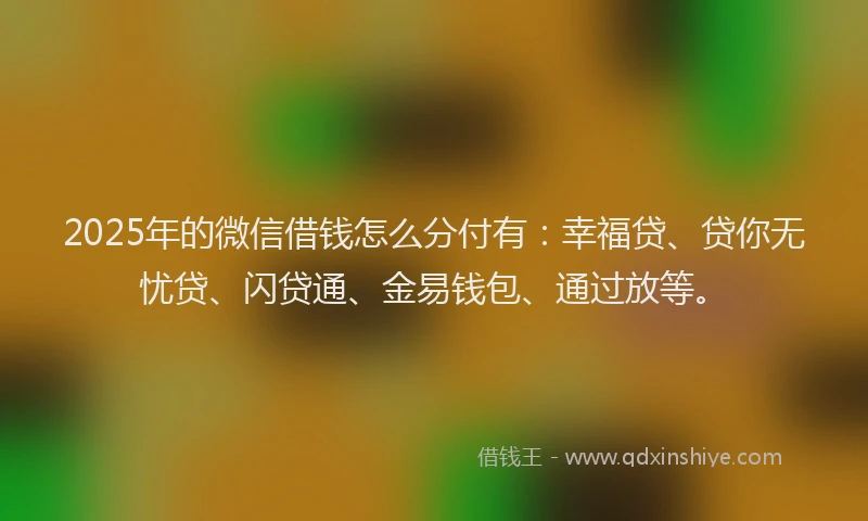 2025年的微信借钱怎么分付有：幸福贷、贷你无忧贷、闪贷通、金易钱包、通过放等。