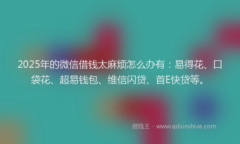 2025年的微信借钱太麻烦怎么办有：易得花、口袋花、超易钱包、维信闪贷、首E快贷等。