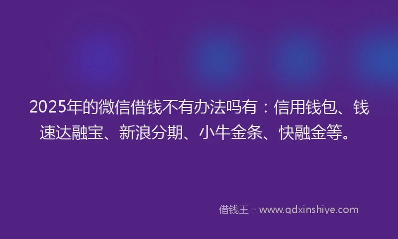 2025年的微信借钱不有办法吗有：信用钱包、钱速达融宝、新浪分期、小牛金条、快融金等。
