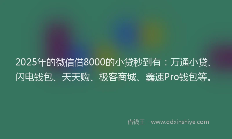 2025年的微信借8000的小贷秒到有：万通小贷、闪电钱包、天天购、极客商城、鑫速Pro钱包等。
