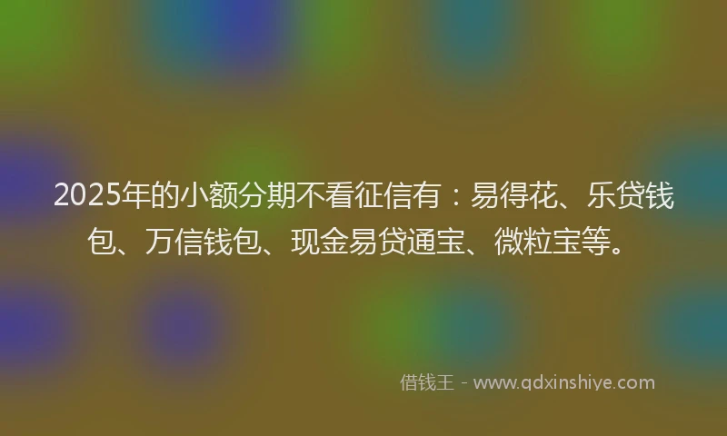 2025年的小额分期不看征信有：易得花、乐贷钱包、万信钱包、现金易贷通宝、微粒宝等。