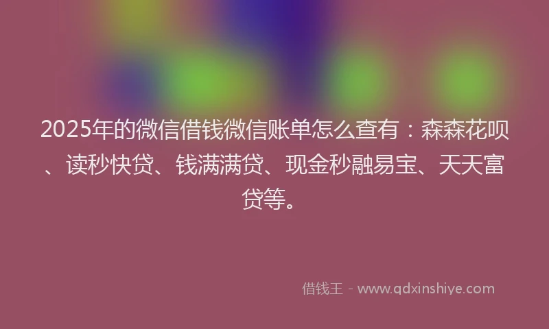2025年的微信借钱微信账单怎么查有：森森花呗、读秒快贷、钱满满贷、现金秒融易宝、天天富贷等。