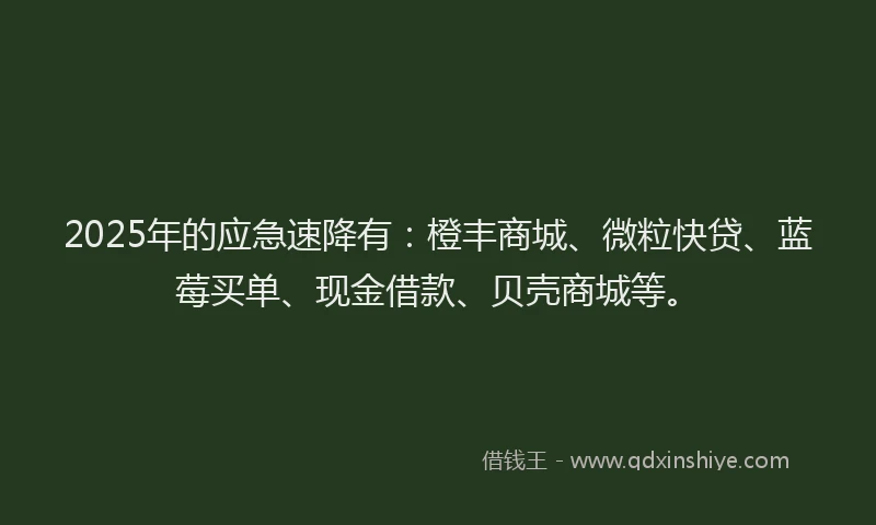 2025年的应急速降有：橙丰商城、微粒快贷、蓝莓买单、现金借款、贝壳商城等。