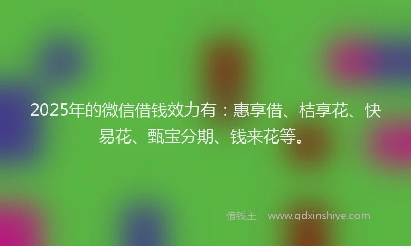 2025年的微信借钱效力有：惠享借、桔享花、快易花、甄宝分期、钱来花等。