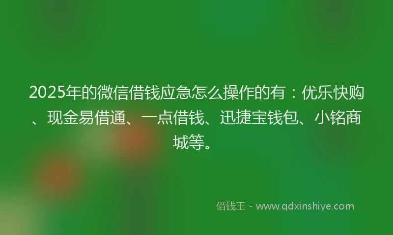 2025年的微信借钱应急怎么操作的有：优乐快购、现金易借通、一点借钱、迅捷宝钱包、小铭商城等。