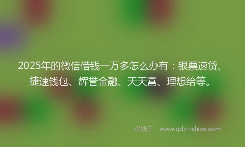 2025年的微信借钱一万多怎么办有：银票速贷、捷速钱包、辉誉金融、天天富、理想给等。