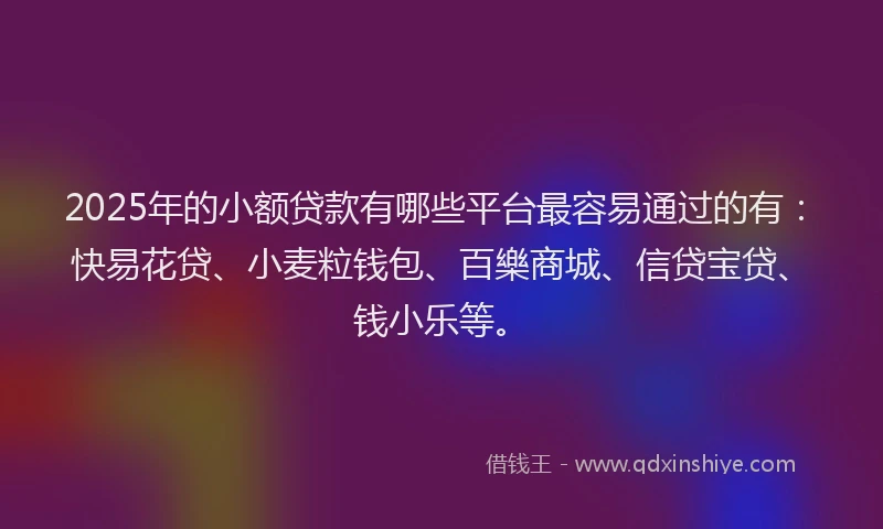 2025年的小额贷款有哪些平台最容易通过的有：快易花贷、小麦粒钱包、百樂商城、信贷宝贷、钱小乐等。