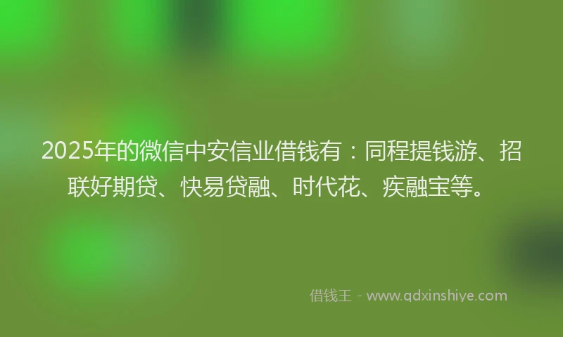 2025年的微信中安信业借钱有：同程提钱游、招联好期贷、快易贷融、时代花、疾融宝等。