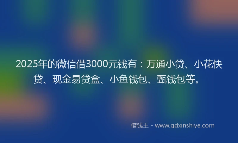 2025年的微信借3000元钱有：万通小贷、小花快贷、现金易贷盒、小鱼钱包、甄钱包等。