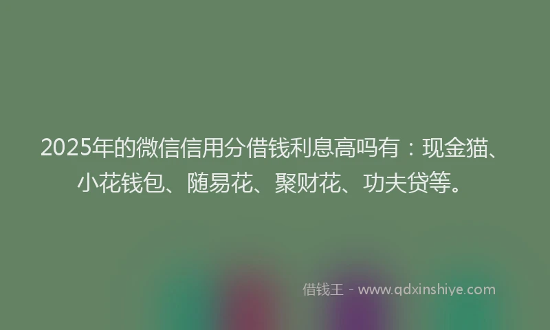 2025年的微信信用分借钱利息高吗有：现金猫、小花钱包、随易花、聚财花、功夫贷等。
