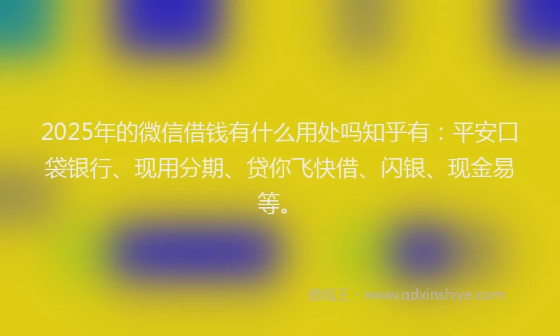 2025年的微信借钱有什么用处吗知乎有：平安口袋银行、现用分期、贷你飞快借、闪银、现金易等。