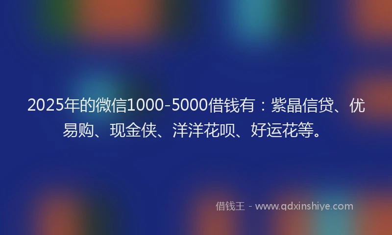 2025年的微信1000-5000借钱有：紫晶信贷、优易购、现金侠、洋洋花呗、好运花等。