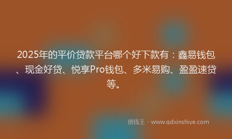 2025年的平价贷款平台哪个好下款有：鑫易钱包、现金好贷、悦享Pro钱包、多米易购、盈盈速贷等。