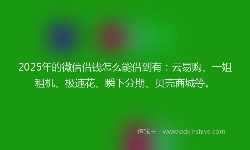 2025年的微信借钱怎么能借到有：云易购、一姐租机、极速花、瞬下分期、贝壳商城等。