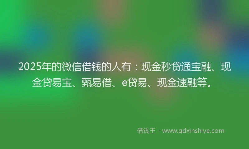 2025年的微信借钱的人有：现金秒贷通宝融、现金贷易宝、甄易借、e贷易、现金速融等。