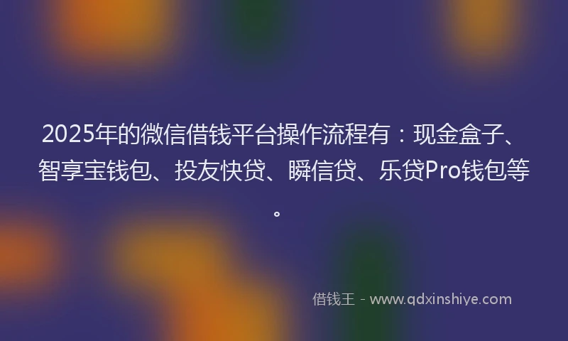 2025年的微信借钱平台操作流程有：现金盒子、智享宝钱包、投友快贷、瞬信贷、乐贷Pro钱包等。