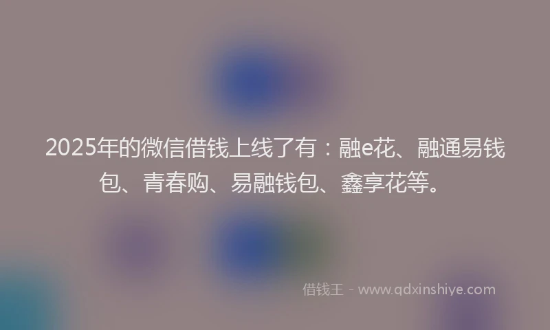 2025年的微信借钱上线了有：融e花、融通易钱包、青春购、易融钱包、鑫享花等。