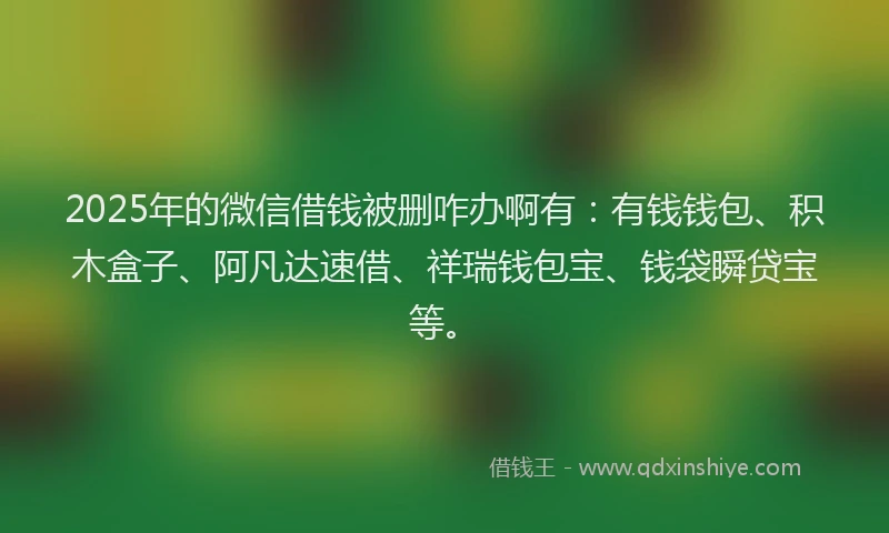 2025年的微信借钱被删咋办啊有：有钱钱包、积木盒子、阿凡达速借、祥瑞钱包宝、钱袋瞬贷宝等。