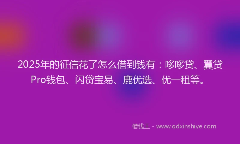 2025年的征信花了怎么借到钱有：哆哆贷、翼贷Pro钱包、闪贷宝易、鹿优选、优一租等。