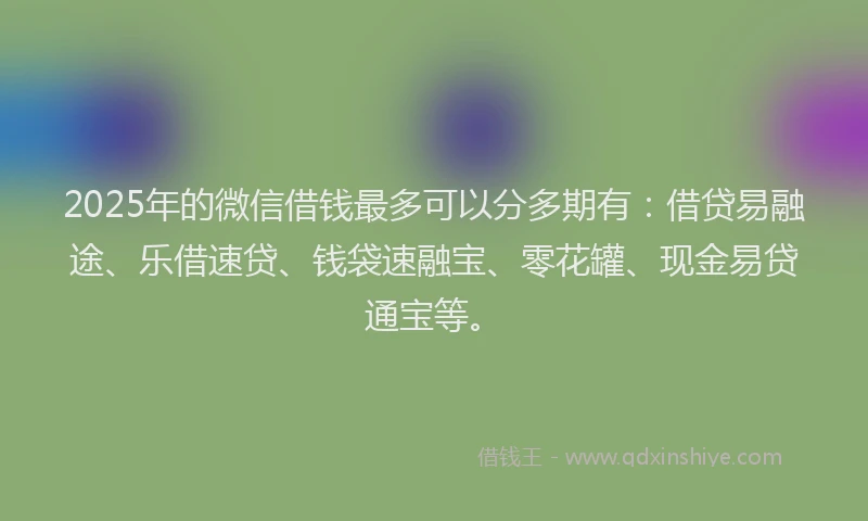 2025年的微信借钱最多可以分多期有：借贷易融途、乐借速贷、钱袋速融宝、零花罐、现金易贷通宝等。