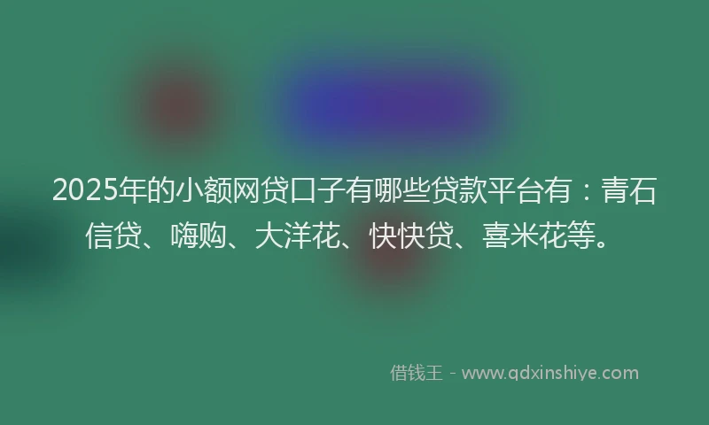 2025年的小额网贷口子有哪些贷款平台有：青石信贷、嗨购、大洋花、快快贷、喜米花等。