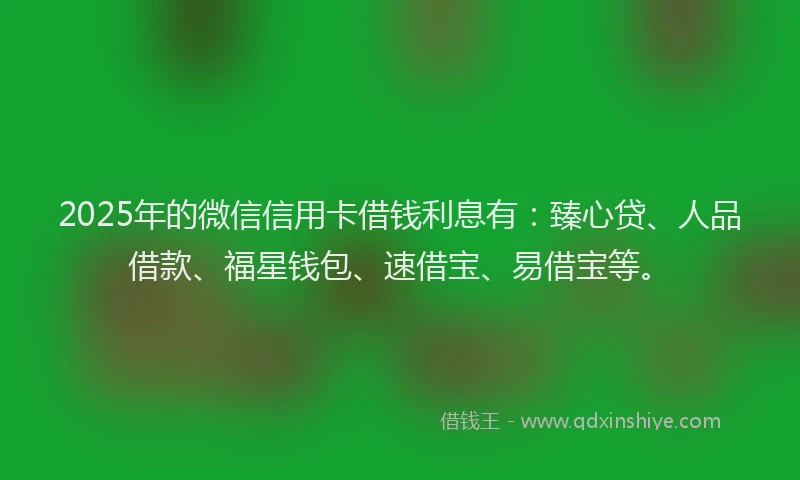 2025年的微信信用卡借钱利息有：臻心贷、人品借款、福星钱包、速借宝、易借宝等。